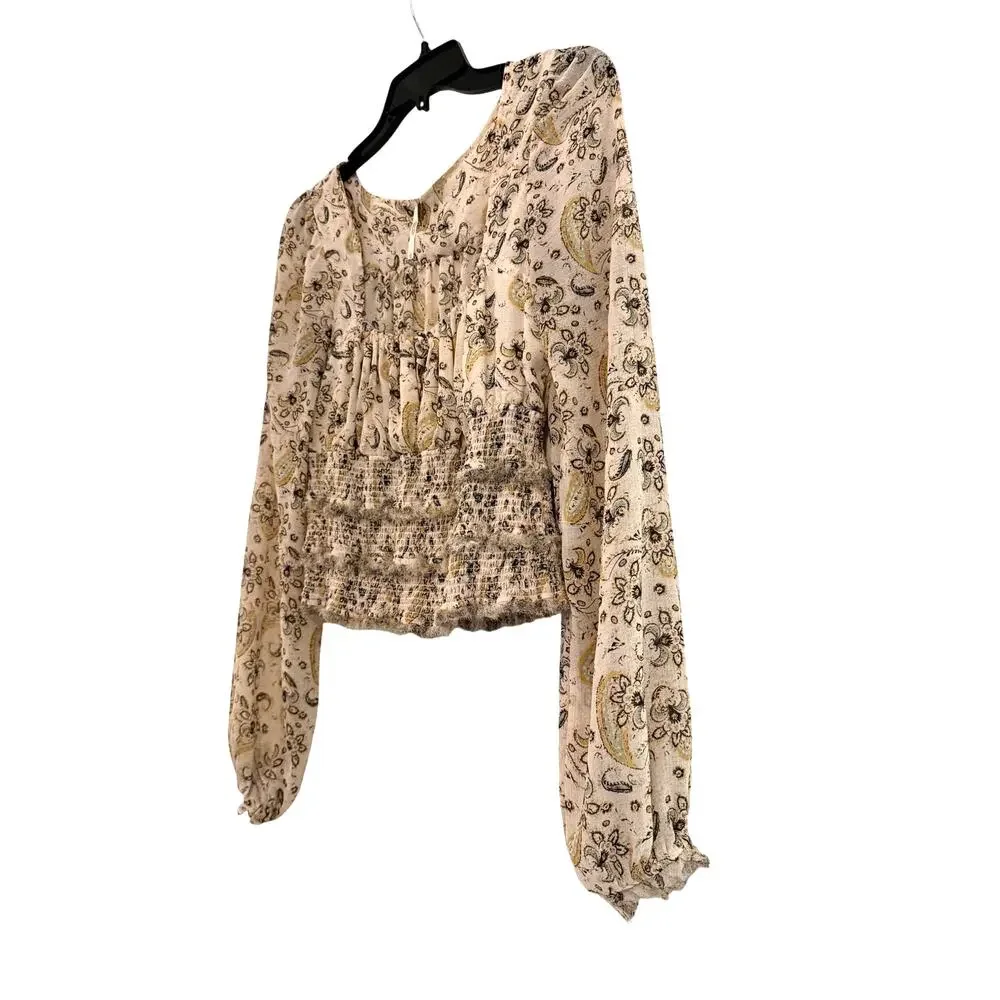 Free People Paisley Smocked Boho Peasant Top Large